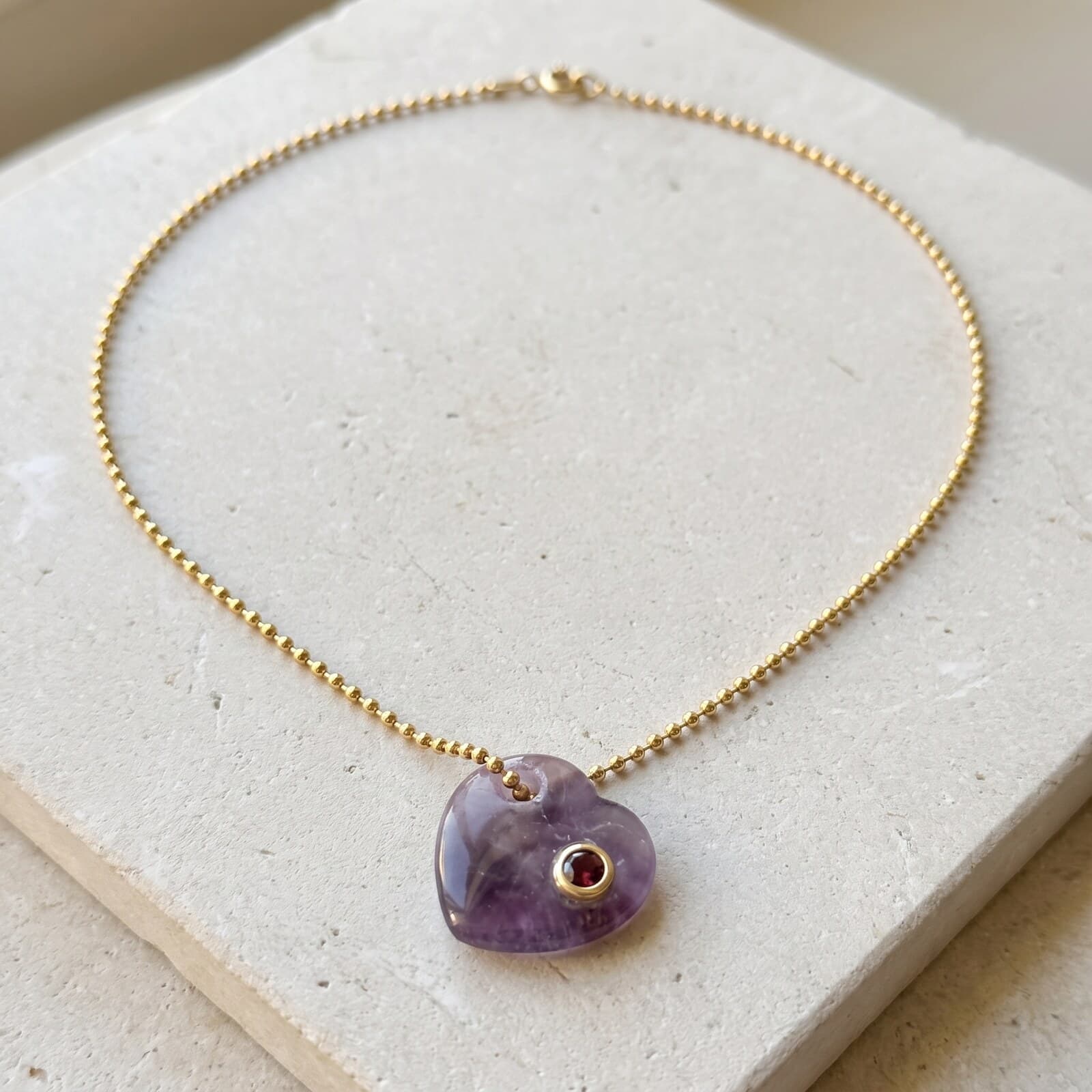 Amethyst Heart with Garnet Red Bezel