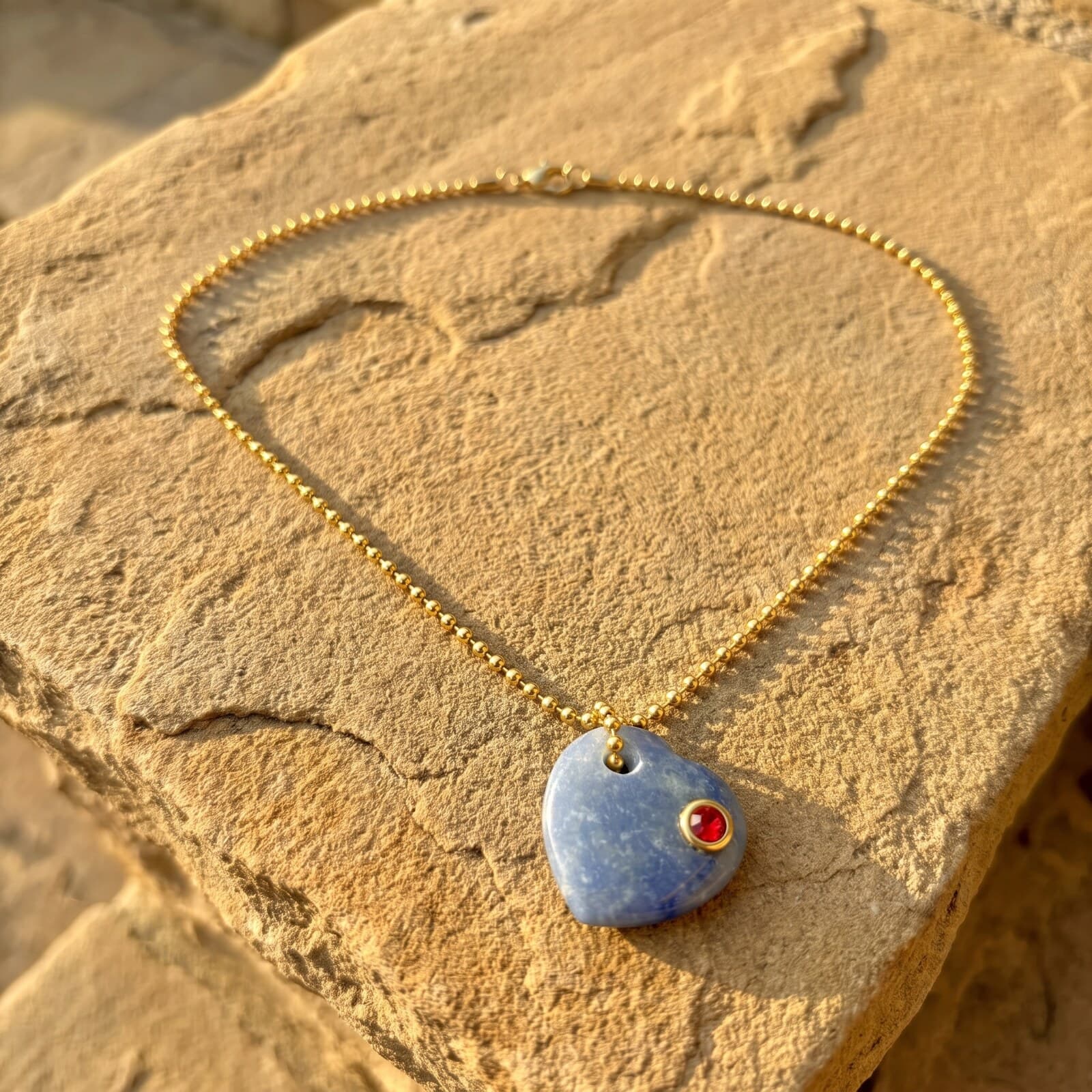 Lapis Lazuli Heart with Red Bezel