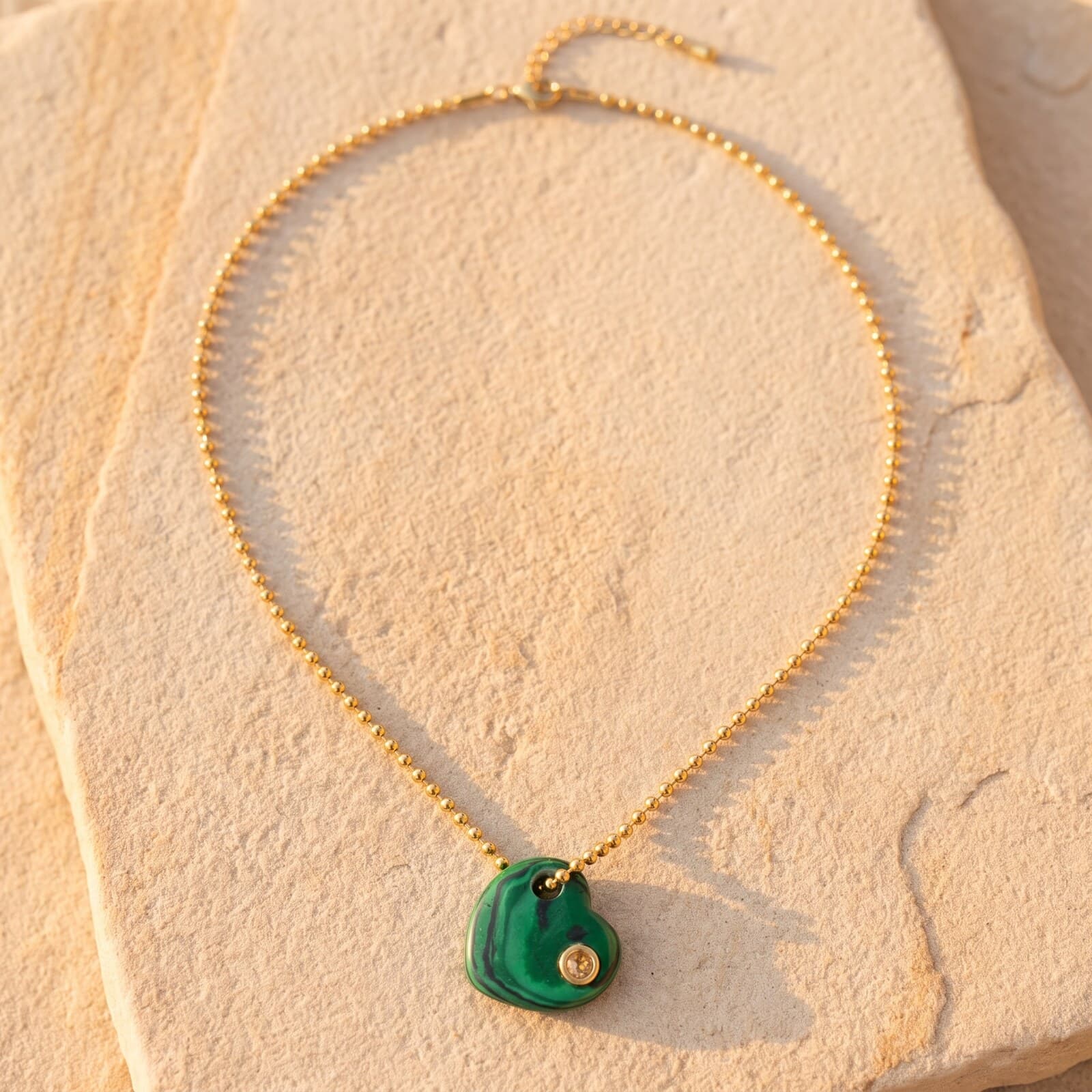 Malachite Heart with Citrine Bezel