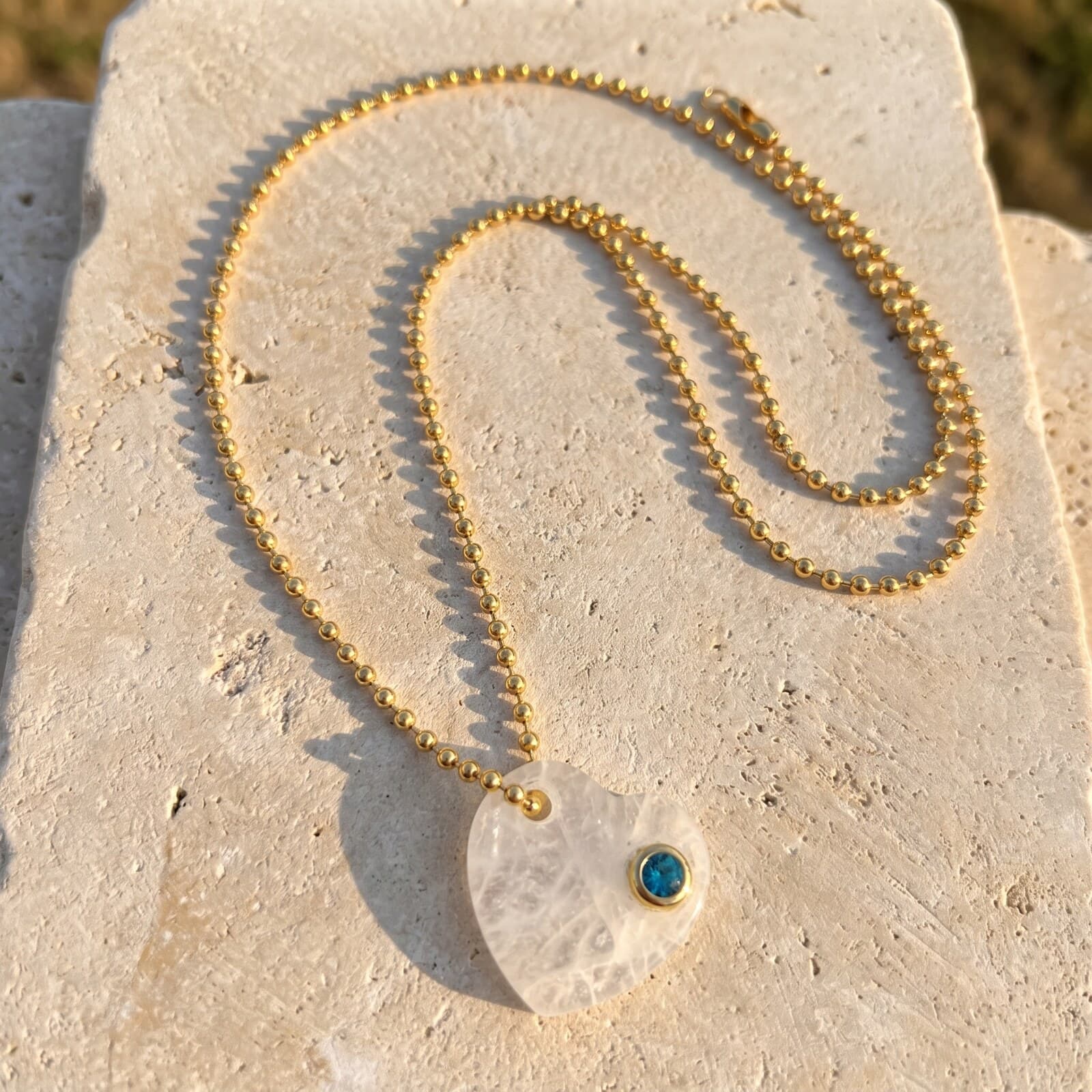 Quartz Heart with Aqua Bezel