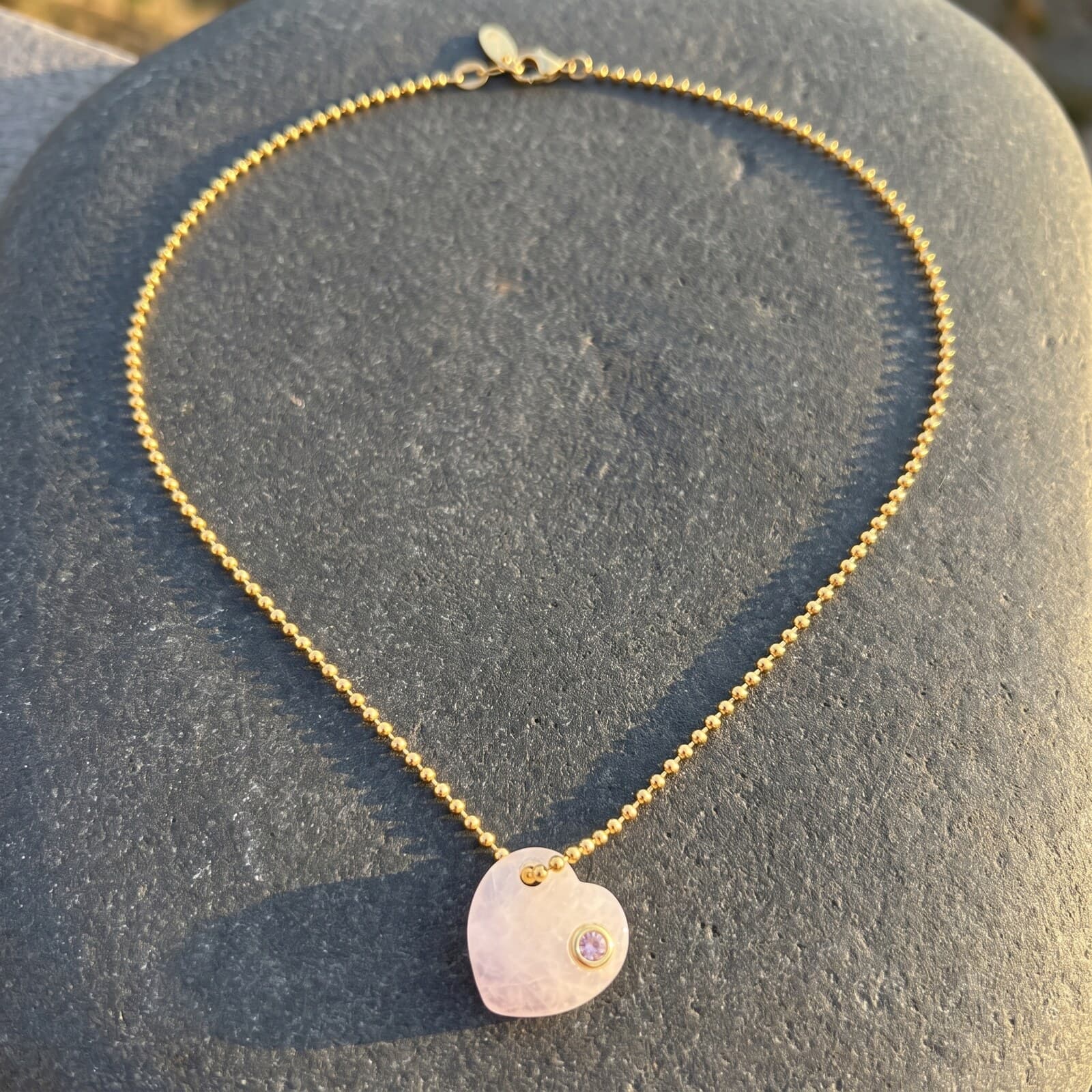 Rose Quartz Heart with Pink Bezel